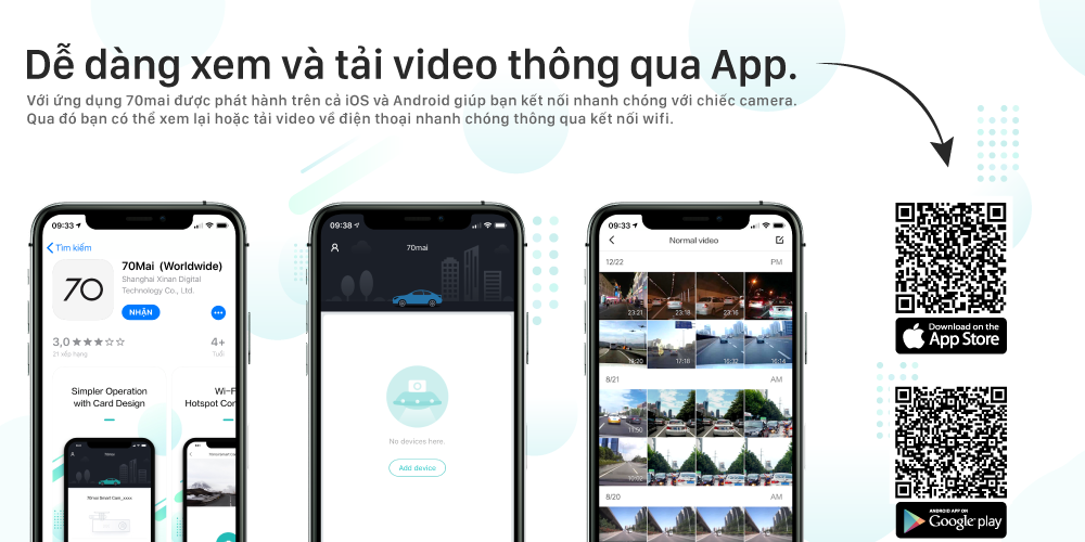 Camera hành trình 70mai Lite hỗ trợ xem video ngay trên điện thoại