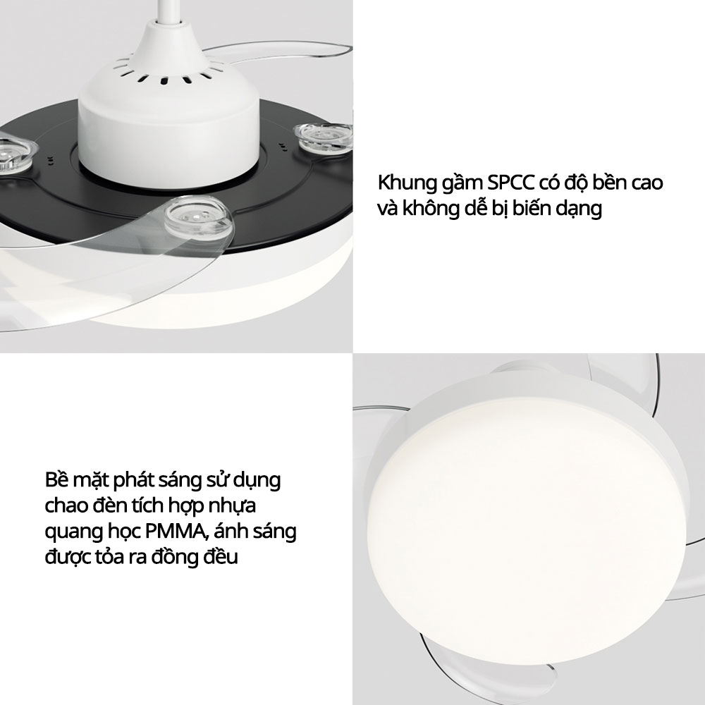 Bộ đèn và quạt sử dụng động cơ DC inverter tiết kiệm điện năng với tổng công suất lên đến 74W
