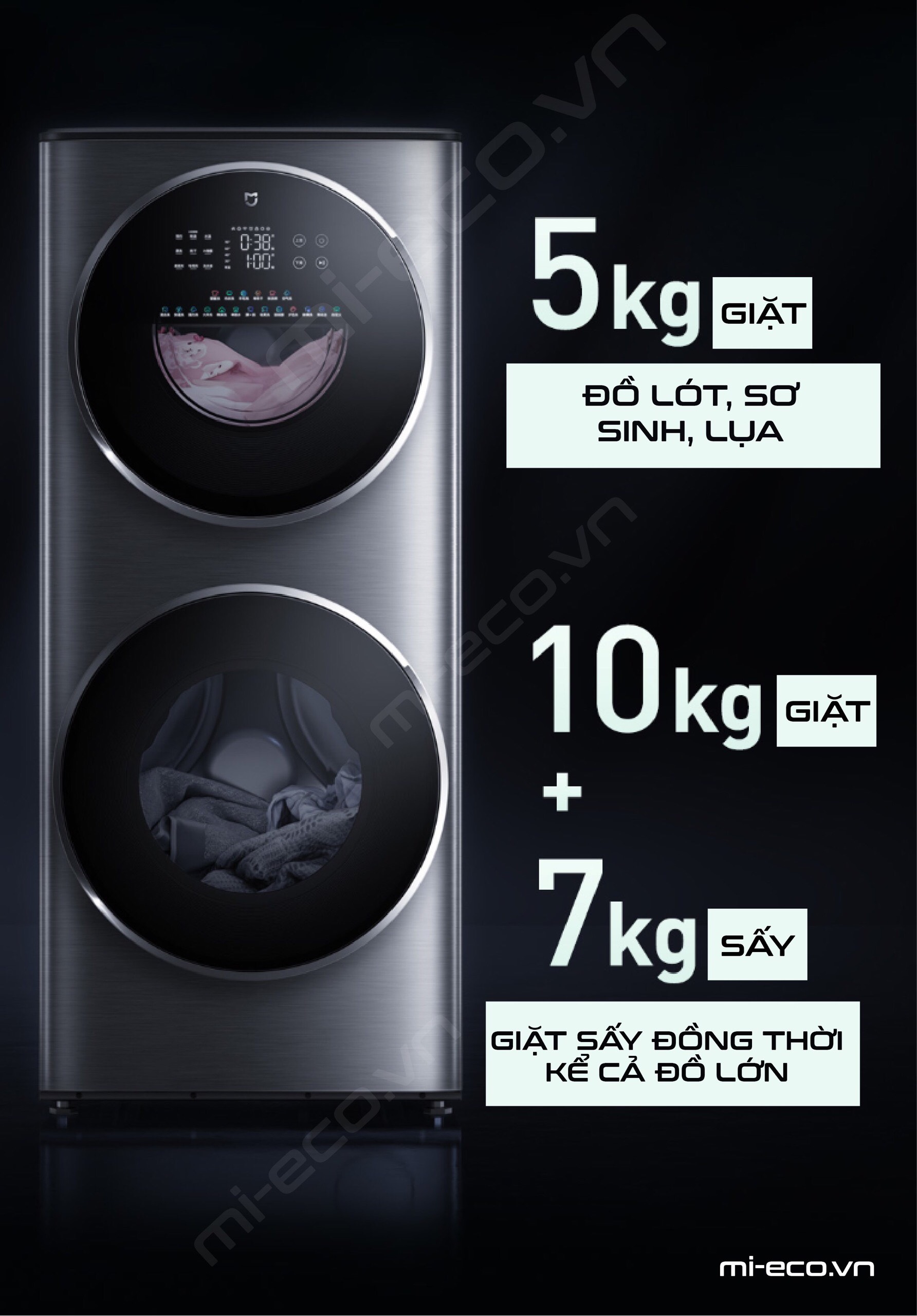 Máy giặt và sấy phân vùng Mijia 15kg - Eco Digital