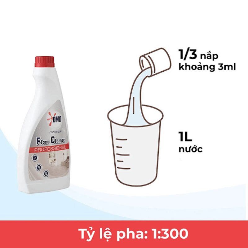 Nước lau sàn chuyên dụng OMO Roborock 3 Tỉ lệ pha khi sử dụng sản phẩm
